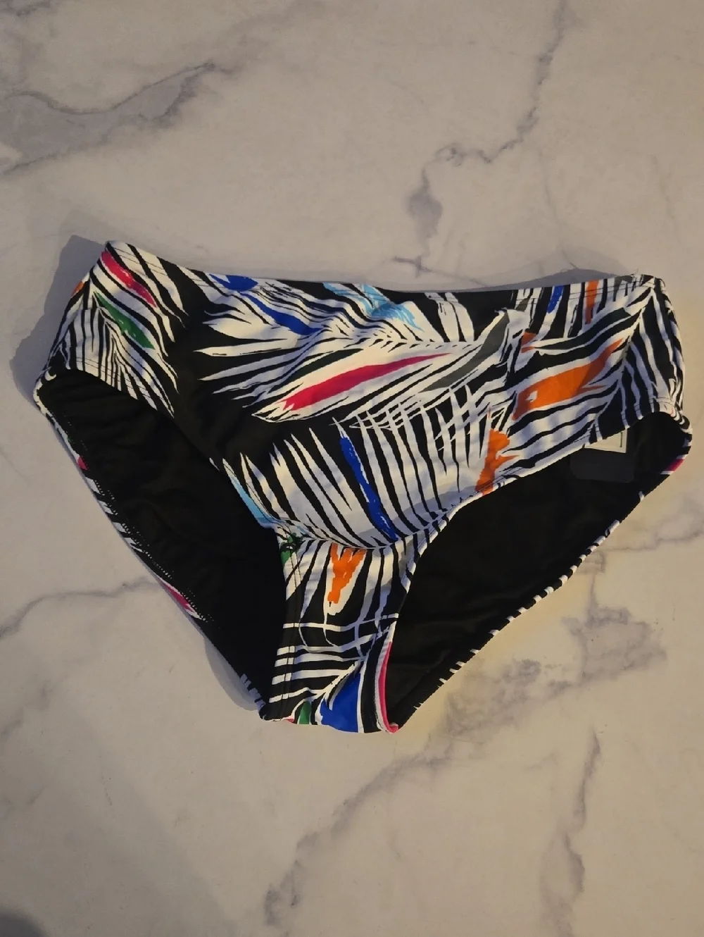 RACHEL Rachel Roy Black High Waist Swim Bikini Bottoms Tropical Beachy Sz L NWT